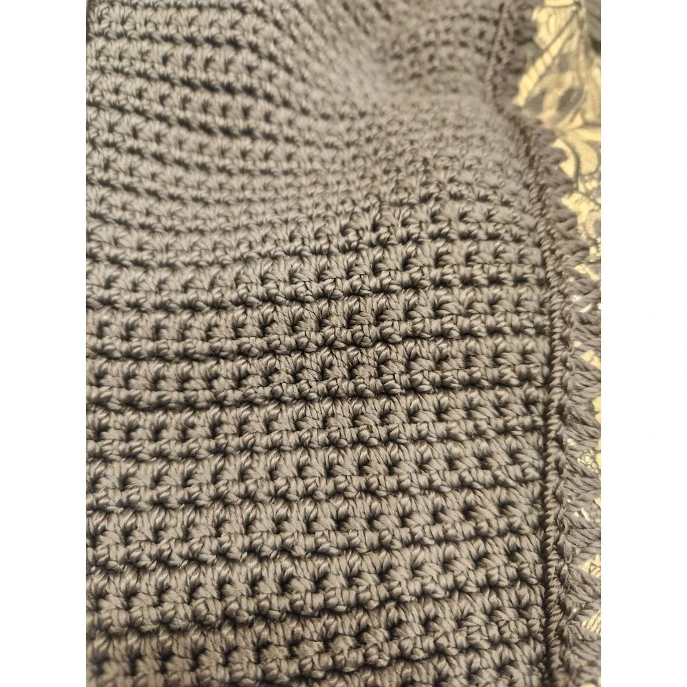 Sakroots Roma Shopper Purse Shoulder Bag Black Gray Cream Crochet Logo Owl FOB